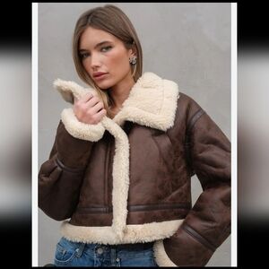 PacSun Brown Teddy Jacket with Cream Accents